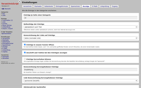 Einstellungen für Reihenfolge, Link-Kennzeichnung und Hervorhebung