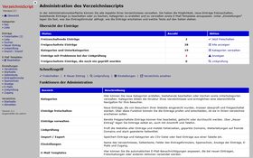 Startseite des Admins mit wartenden Einträgen, Hinweisen und Schnellzugriffen