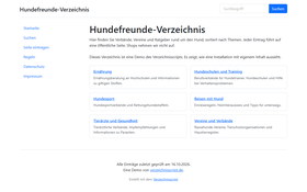 Startseite des Verzeichnisses mit den Hauptkategorien